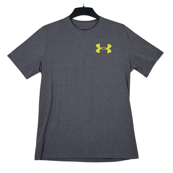 Under Armour Large T-Shirt Gray with Fish Graphic Yellow Logo Short Sleeve - Picture 1 of 16